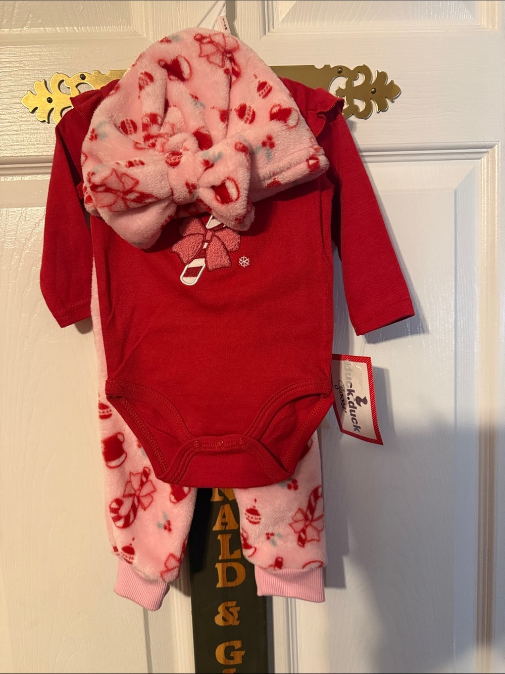 Holiday Candy-Cane Baby Bodysuit Set - Red & Pink
